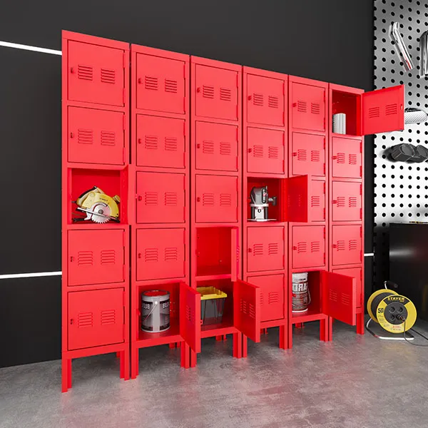 Red Three-door Locker
